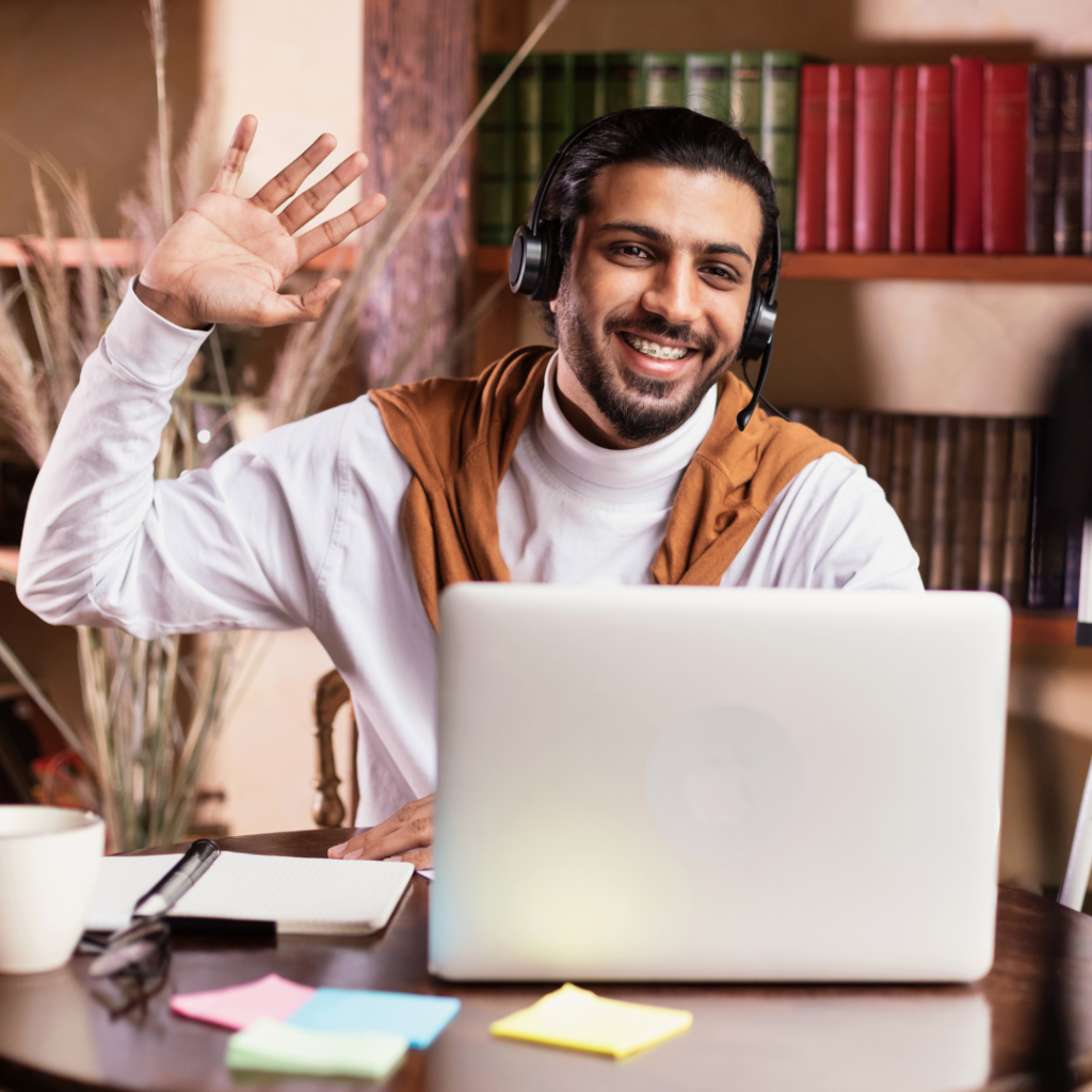 An Indian male delivering online teaching to an apprentice doing their level 3 childcare apprenticeship.